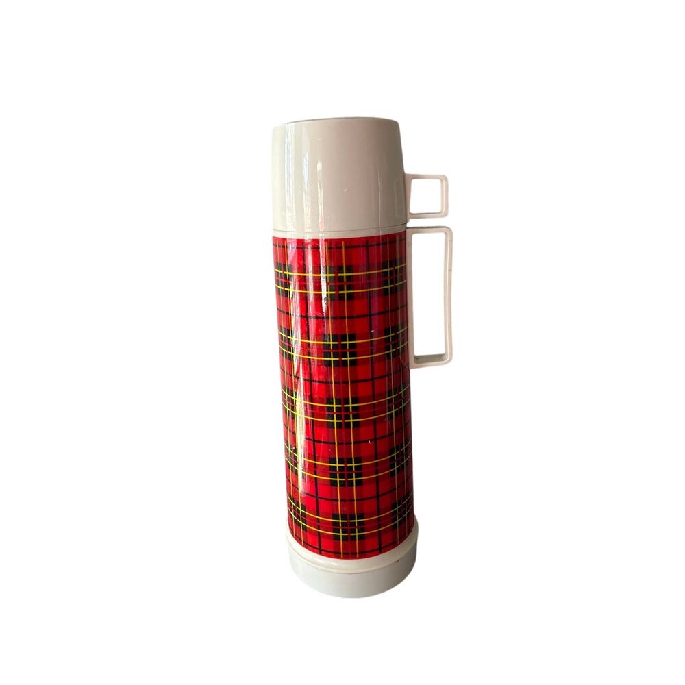 Vintage Red Tartan Plaid Insulated Thermos Vacuum Bottle Flip Pour Spout Cup